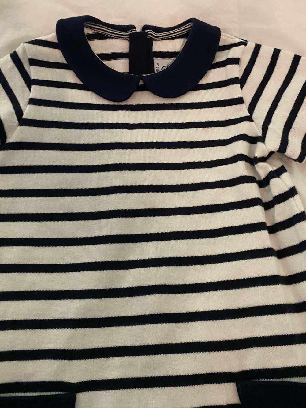 Petit Bateau Navy & White Striped Peter Collar Dress 4T - Picture 3 of 6